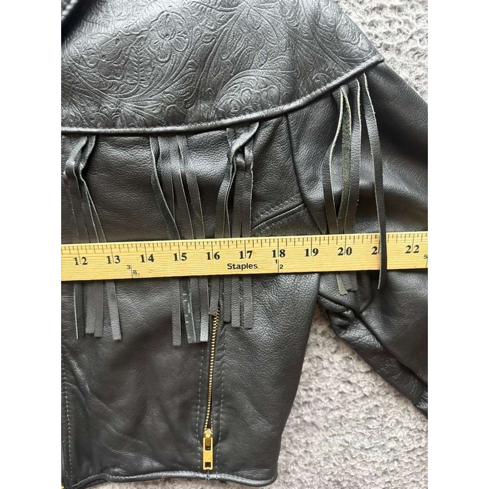 Protech Leather Apparel Fringed Leather Cropped Biker Jacket Black Women Size 12 - Picture 12 of 12